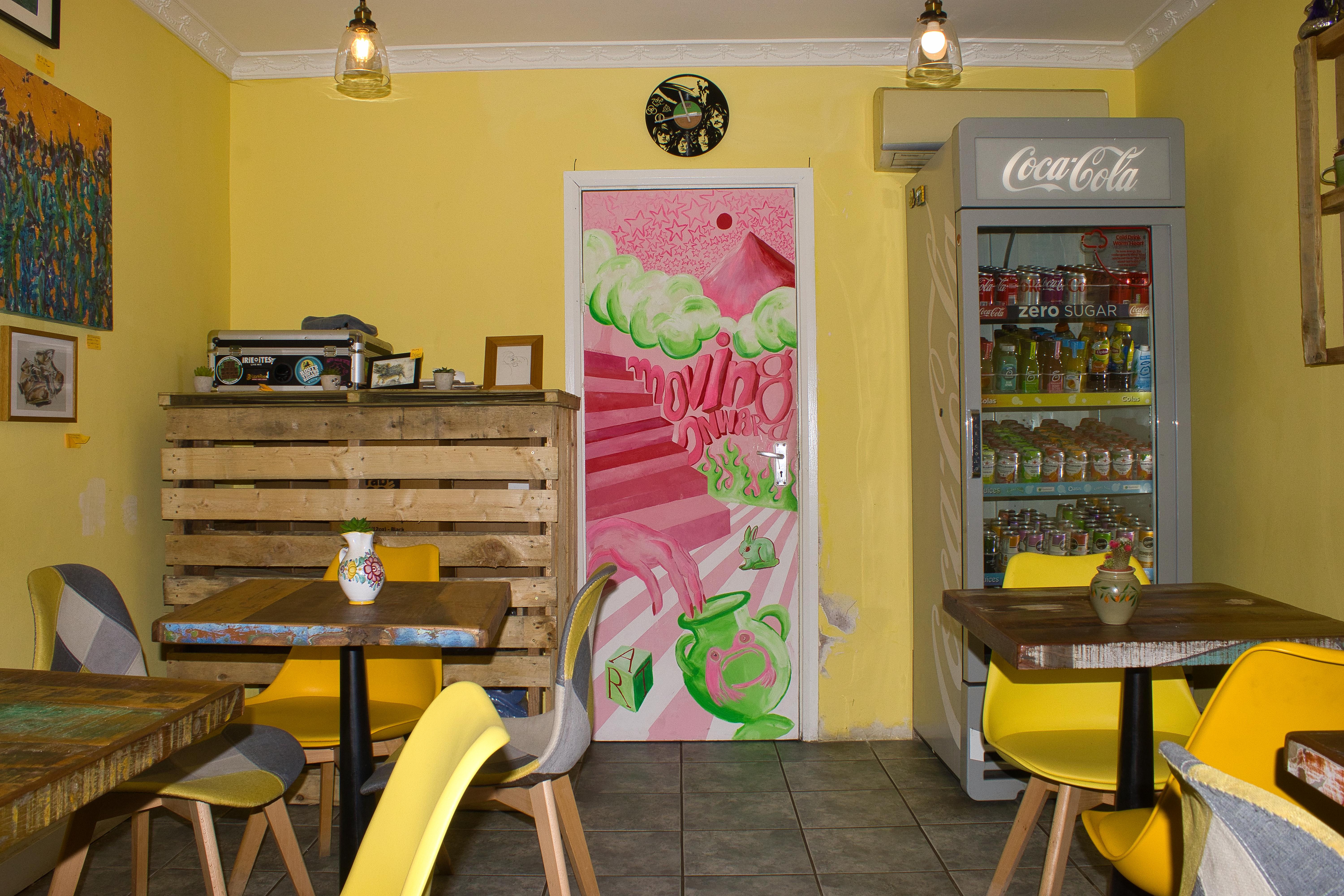 The seating area inside the café.